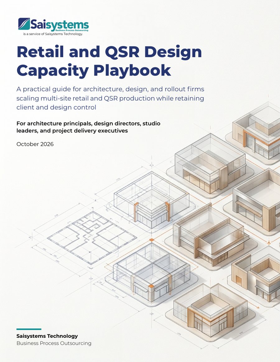 Cover of the Retail and QSR Design Capacity Playbook from Saisystems BPO